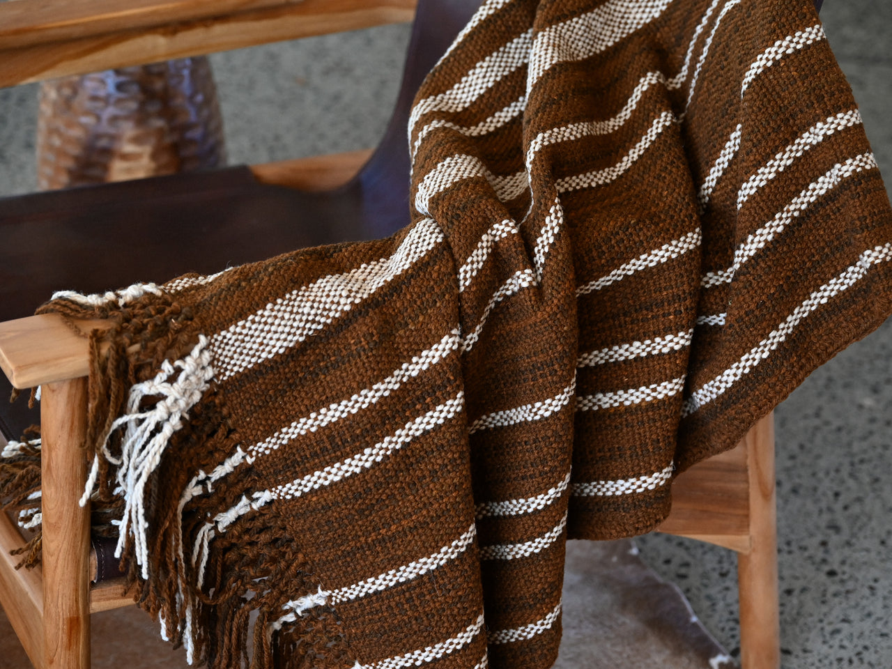 Casapacha Woven Striped Throw | Chocolate & Sand