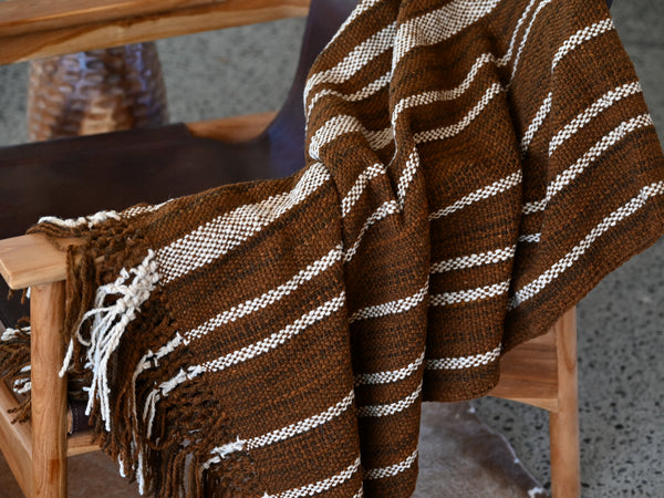 Casapacha Woven Striped Throw | Chocolate & Sand