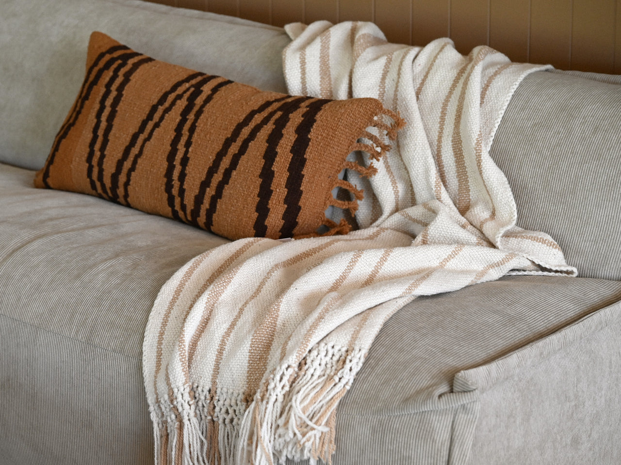 Casapacha Woven Striped Throw | Natural & Sand
