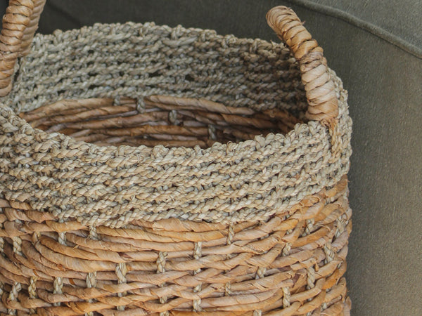 Close-up of a woven basket with natural brown tones.