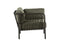Green armchair with woven backrest on a white background