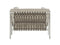 Outdoor chair with woven backrest and beige cushion on a white background