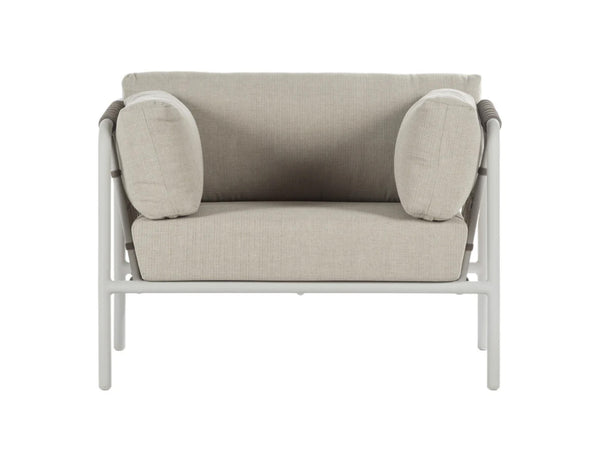 Beige sofa with aluminium frame on a white background