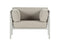Beige sofa with aluminium frame on a white background