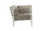 Outdoor armchair with woven backrest on a white background