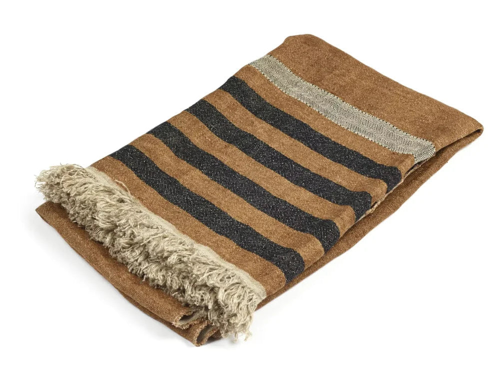 The Belgian linen towel fouta from Libeco in the Nairobi brown striped colour