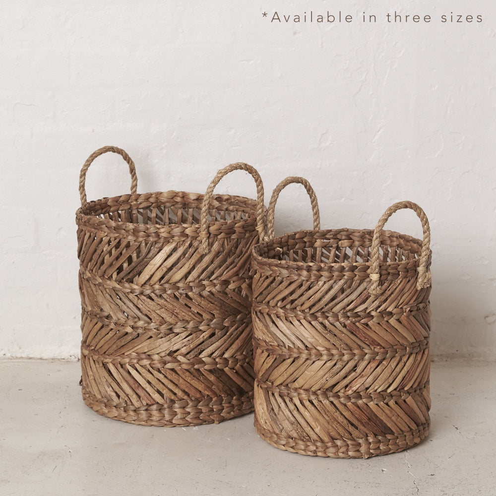 Mikal Natural Waterhyacinth Basket with Rope Handles